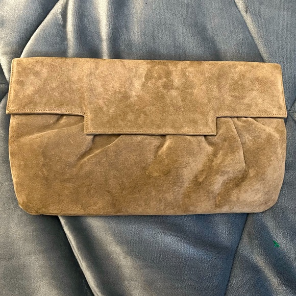 Handbags - VTG Ruth Saltz Taupe/ Tan Suede Clutch with Snap Closure 13.5” x 7.5”